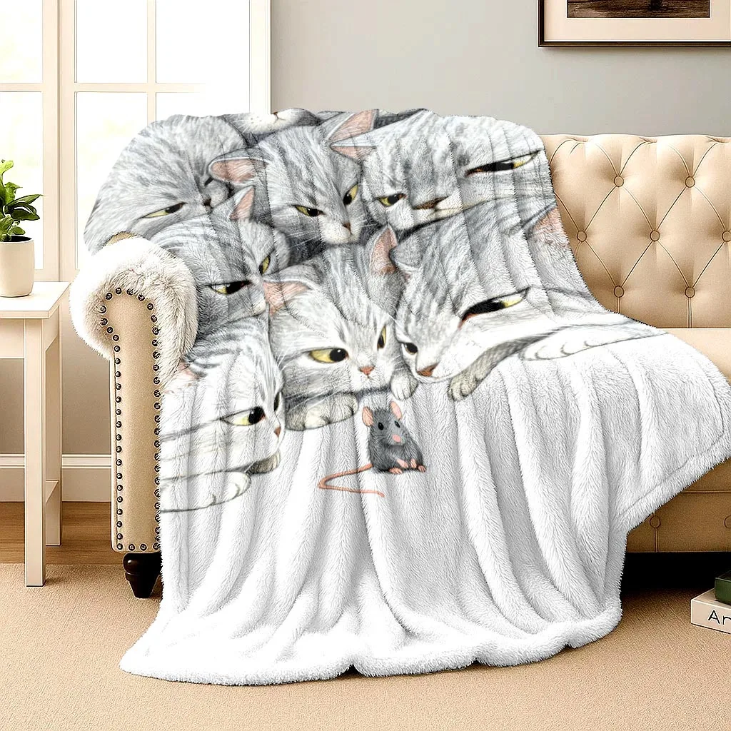 Cartoon cat and mouse pattern Flannel printed blanket suitable for all seasons suitable for living room office sofa and travel