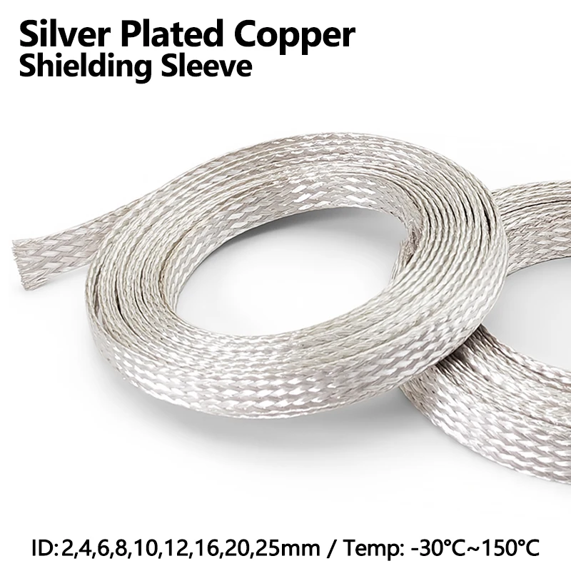 Silver Plated Copper Shielding Sleeve 2 4 6 8mm Telescopic Braided Net Anti-Interference Wire Electromagnetic Wave Proof Sleeves