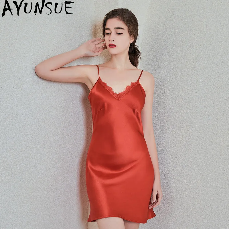 

AYUNSUE 19 мм, 100% натуральный шелк тутового шелкопряда, сексуальное платье с открытой спиной, ночная сорочка для женщин, летняя одежда 2026, женская пижама