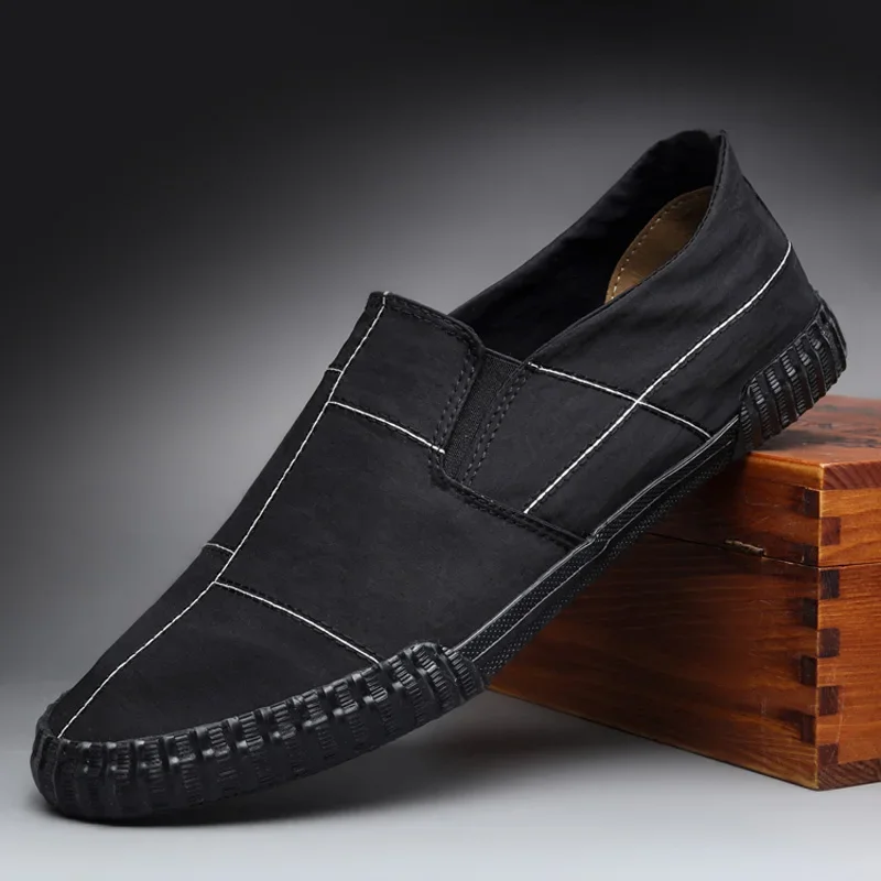 New Fashion Men Fabric Casual Shoes Spring Summer Breathable Fabric Stitch Flat Shoes Lightweight Cool Slip-on Loafers