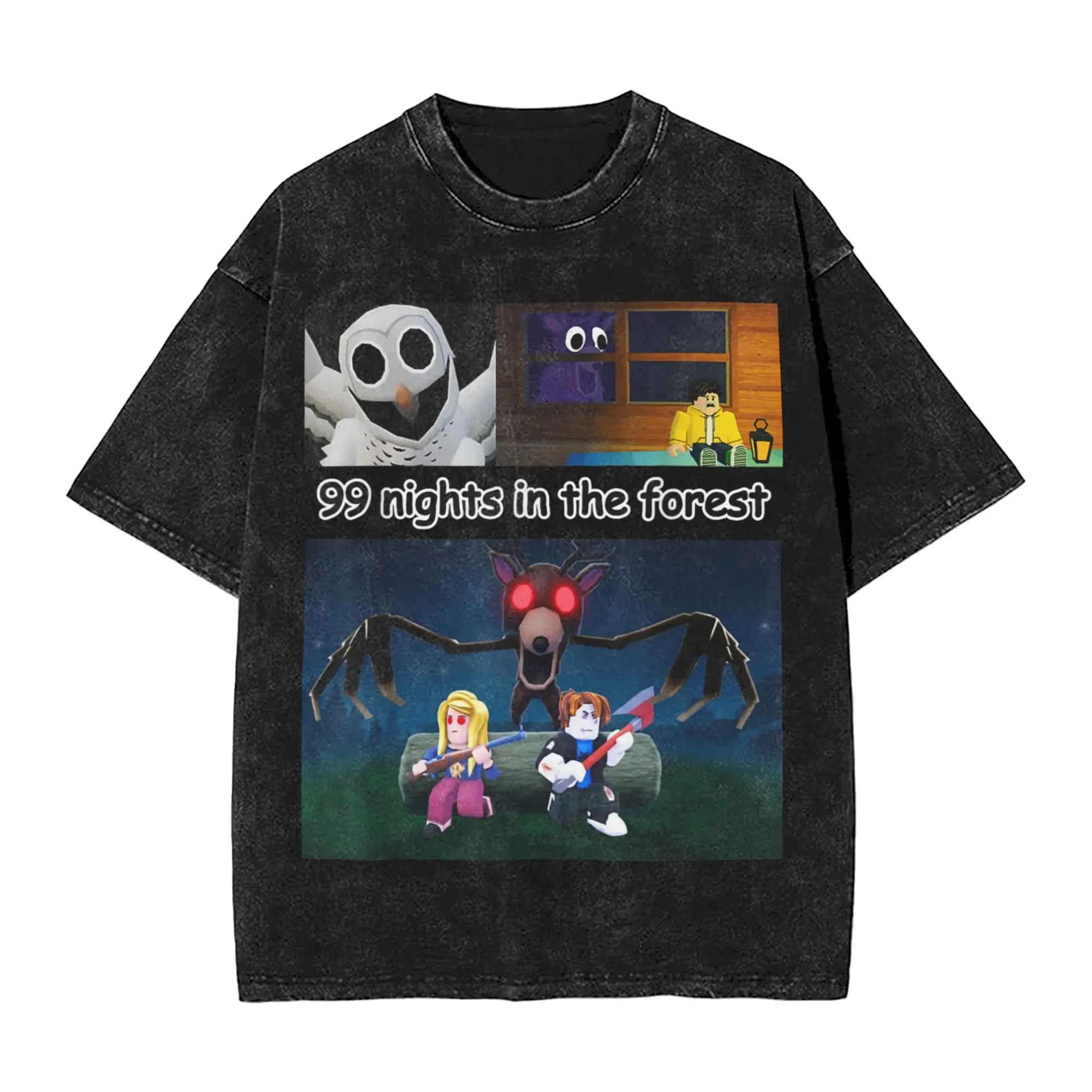 99 ليلة هالوين ألعاب الغزلان في الغابة تي شيرت للرجال الياقة المستديرة غسلها تي شيرت قصير الأكمام تي شيرت الملابس