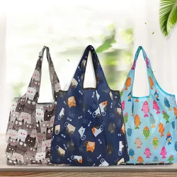 Folding Tote Bag Women Flower Cat Fish Print Eco-Friendly Heavy Duty Washable Groceries Recyclable Shopper Bag Shopping Case Bag