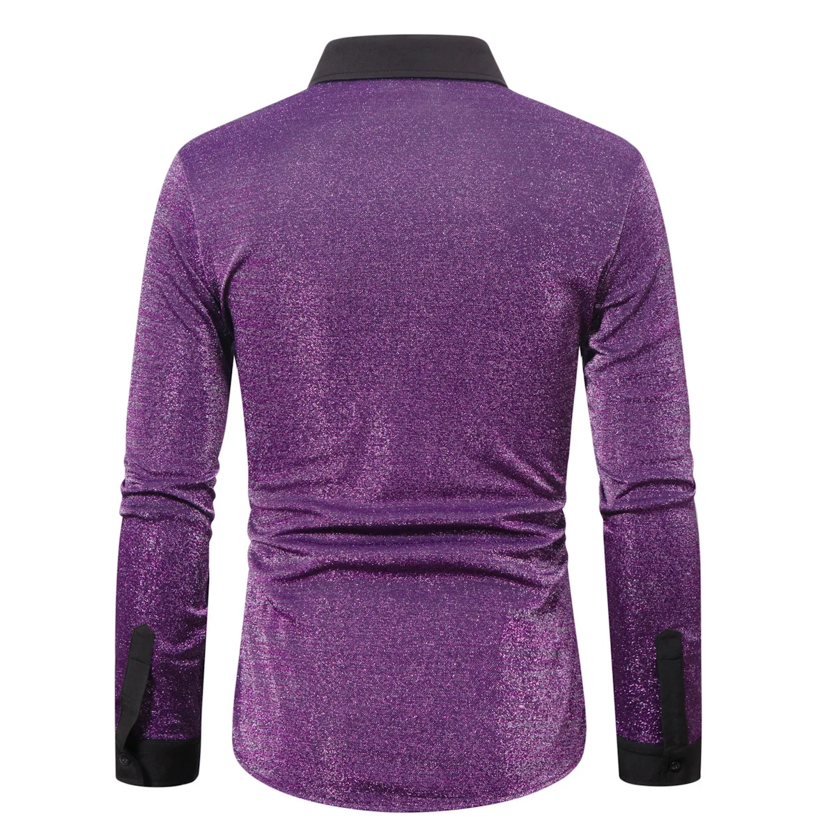 New Fashionable Simple Shining Gold Plated Mens Shirts Sequin Flip Collar Long Sleeve Color Blocked Shirt YC05