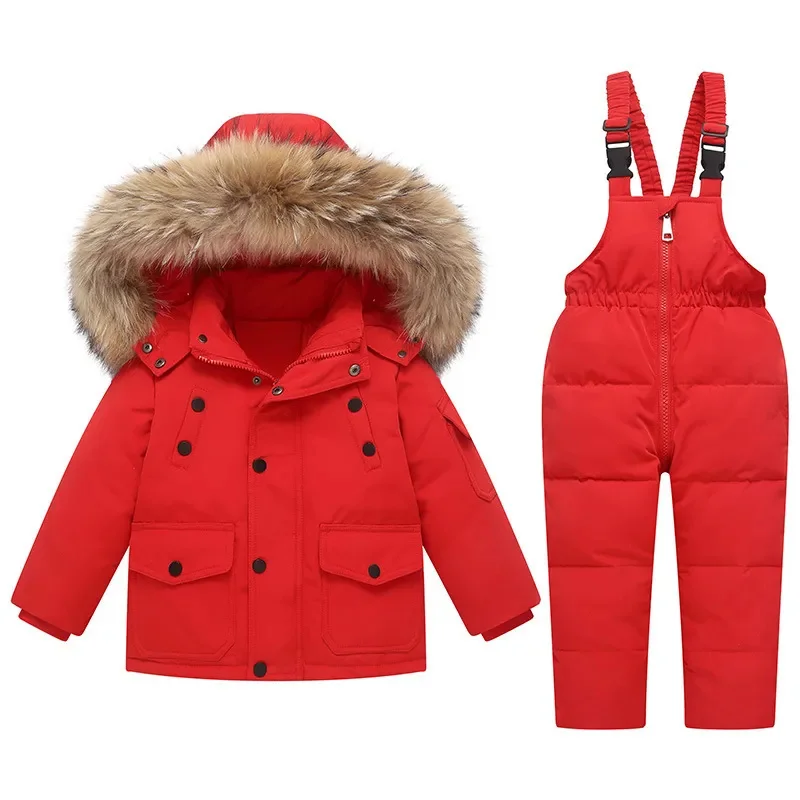 

Children Clothing Set Snowsuit -30° Winter Kids Duck Down Jacket Jumpsuit Overalls for Boy Ski Suit Girl Toddler Baby Fur Coat