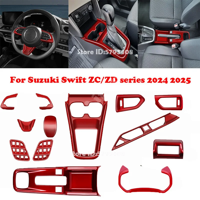 RHD for Suzuki Swift ZC/ZD Series 2024 2025 ABS Red Interior Window Gear Shift Panel AC Steering Wheel Handbrake Water Cup Cover