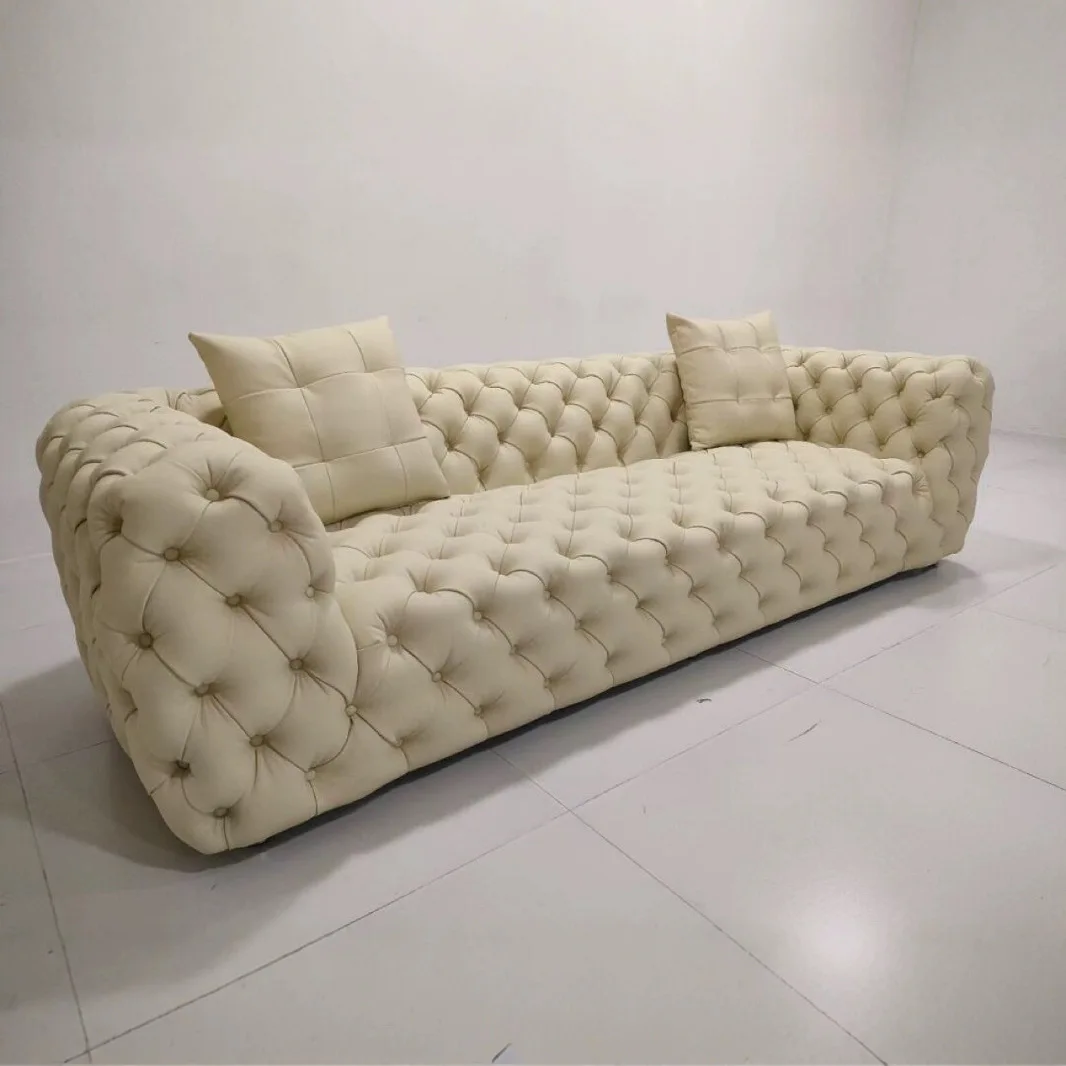 Italian leather sofa pull button moon surface small apartment fabric sofa