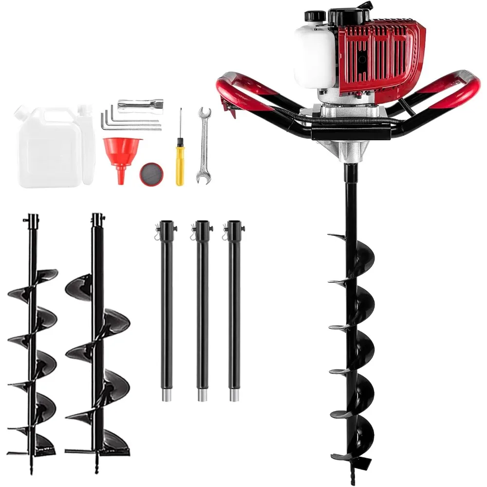 

2 Stroke Gas Powered Post Hole Digger, 52CC&1800W Earth Auger Hole Digger with Two Earth Auger Drill Bit 4 / 6 / 8