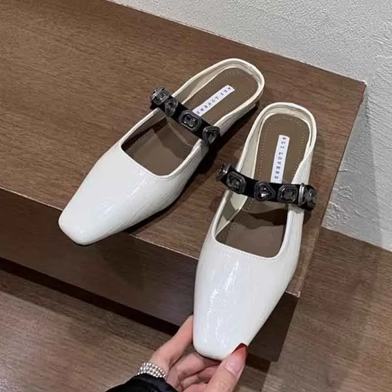 Zapatillas gruesas con punta cuadrada para Mujer, zapatos elegantes, Sandalias De verano a la moda, chanclas De tacón bajo 2021, Sandalias De vestir para Mujer
