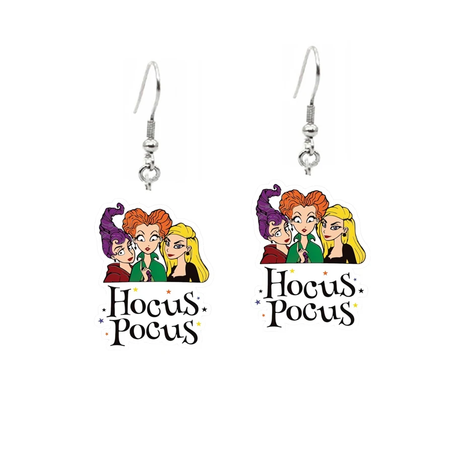 2023 Halloween Witches Be Crazy Hocus Acrylic Drop Earrings For Women Party Gift Jewelry Wholesale pendientes серьги 2023 тренд