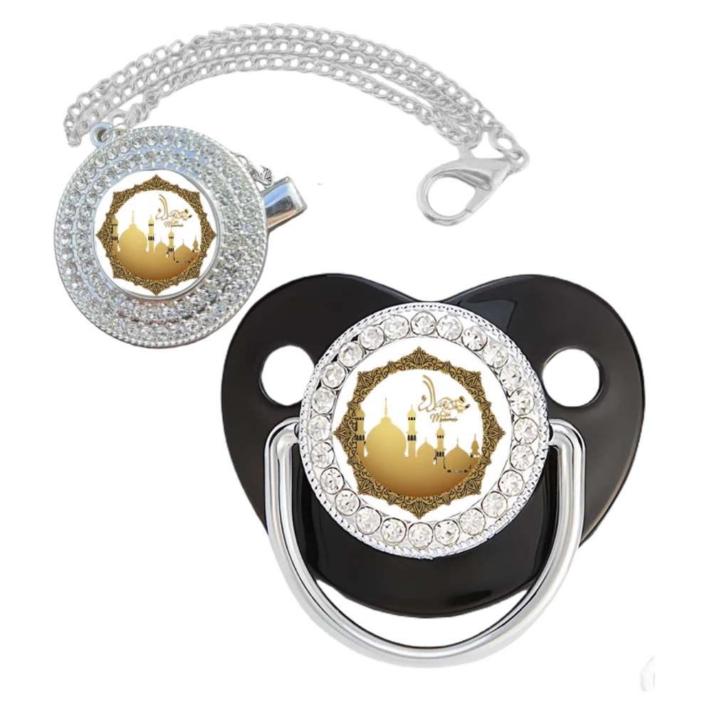 Set ciuccio di lusso per bambini musulmani per ragazzi e ragazze Ciucci con catena di zirconi scintillanti Regalo per il bagnetto del bambino senza BPA Chupeter 0-8M