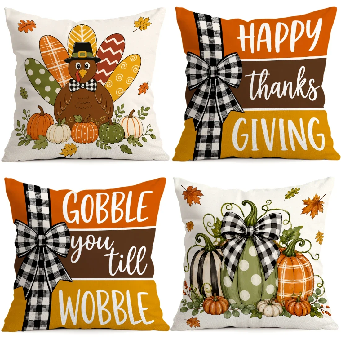 1pcs/4pcs Fall Pumpkin And Turkey Cushions Pillowcase Polyester Cushion Cover Throw Pillow Pillowcover Home Car Sofa Decor