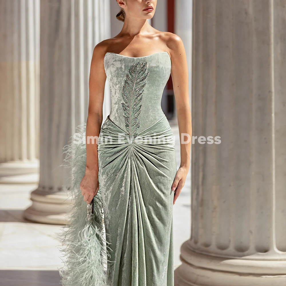 

Simin женские велюровые без бретелек плиссированные вечерние платья длиной до пола без рукавов со шлейфом элегантные платья 2025