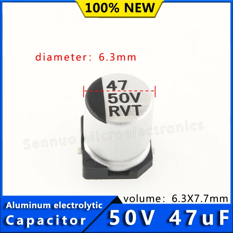 10 peças novos capacitores eletrolíticos de alumínio de montagem em superfície 47uf 50v 6.3x7.7mm 50v 47uf capacitor smd