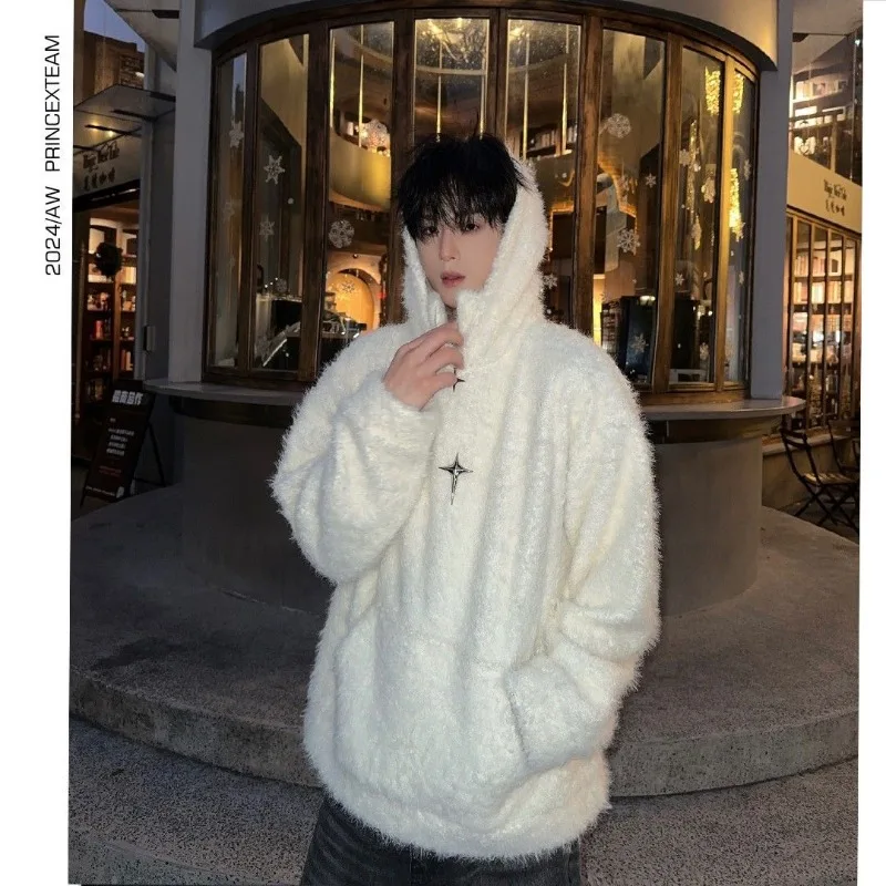 Men's clothing spring and autumn high quality stand collar zipper hooded handsome personality loose all-match sweater coat