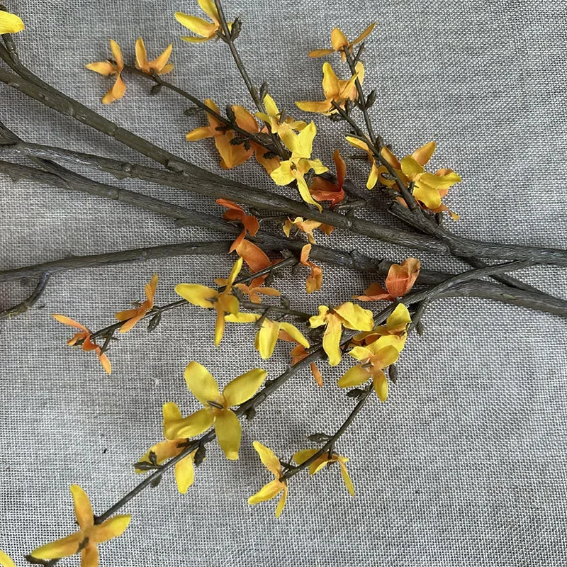 2/3 Stück 114cm Simulierte Winterjasminzweige Künstliche Blumen Gartendekoration Künstlicher Winterjasmin aus Seide in Orange – Detail 10