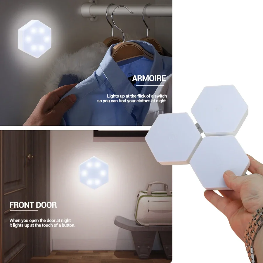 6pcs Touch Control Hexagonal LED Wall Light,Honeycomb Lights, Touch Sensitive Wall Lights, Night Lights, Honeycomb Lights