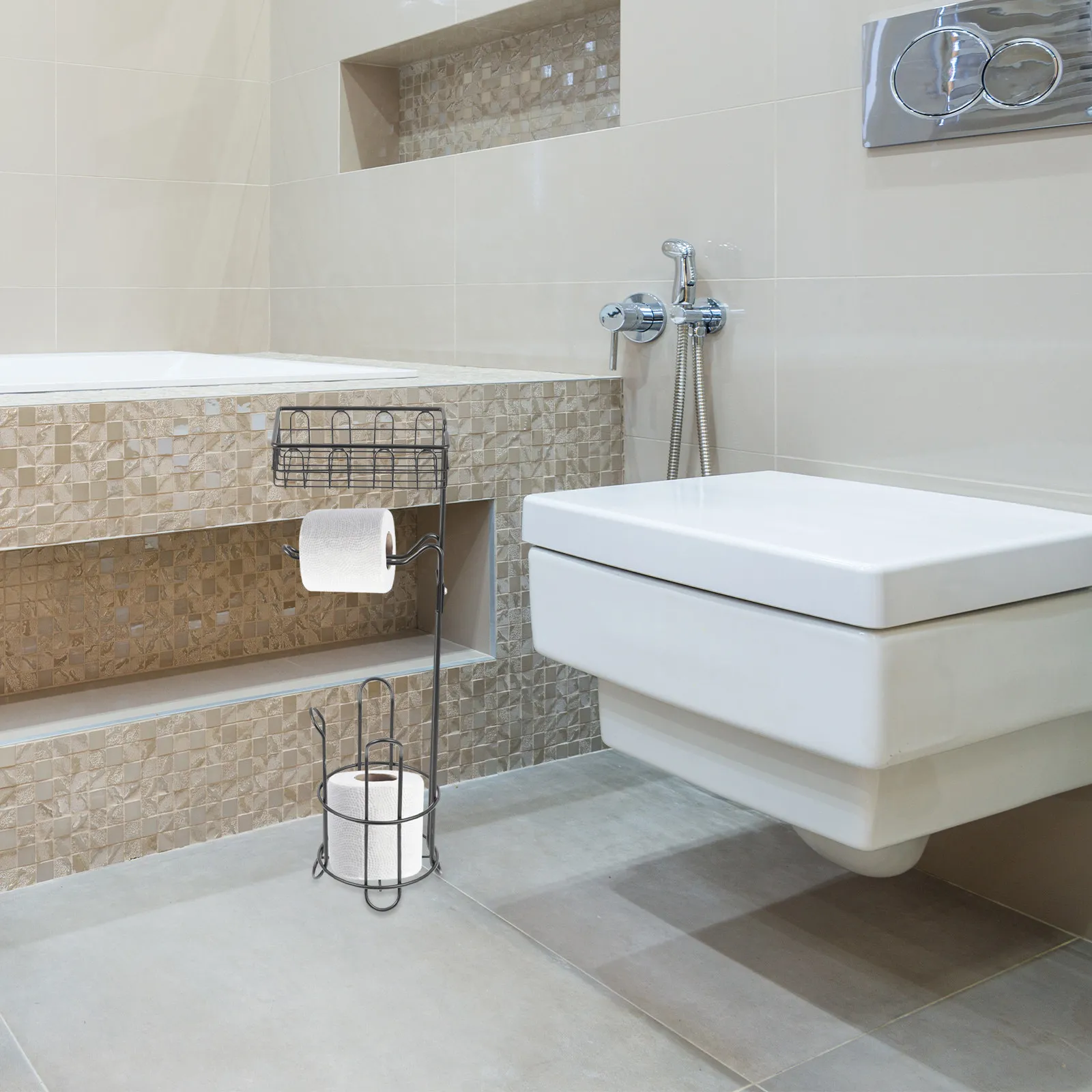 

Напольная подставка для туалетной бумаги из металла, элегантный многофункциональный держатель для салфеток с ажурным дизайном для гостиной и офиса