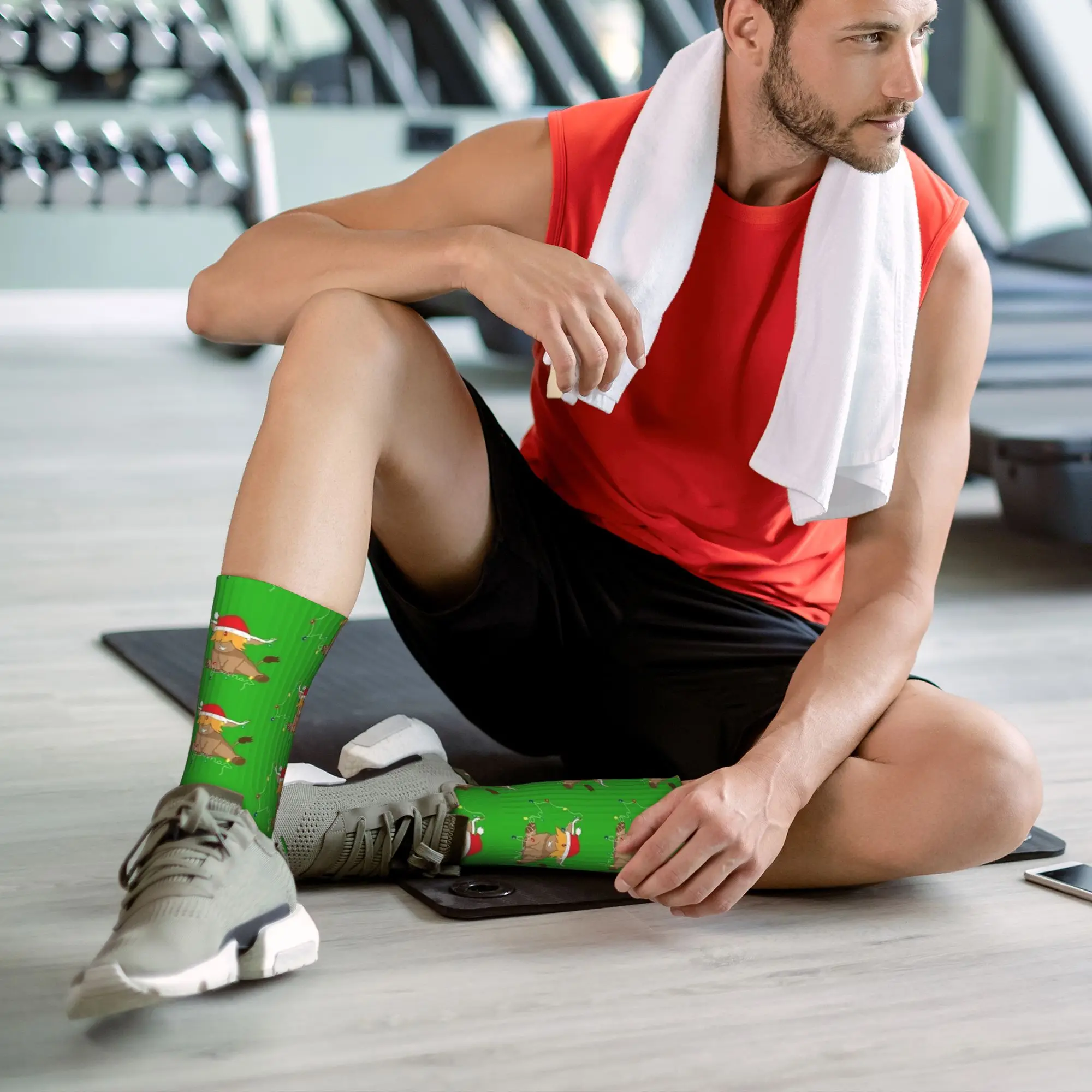 لطيف البقرة العجل أضواء عيد الميلاد الجوارب المضادة للبكتيريا جوارب الرجال تنفس الجري جوارب رياضية الخريف تصميم غير رسمي الجوارب #6