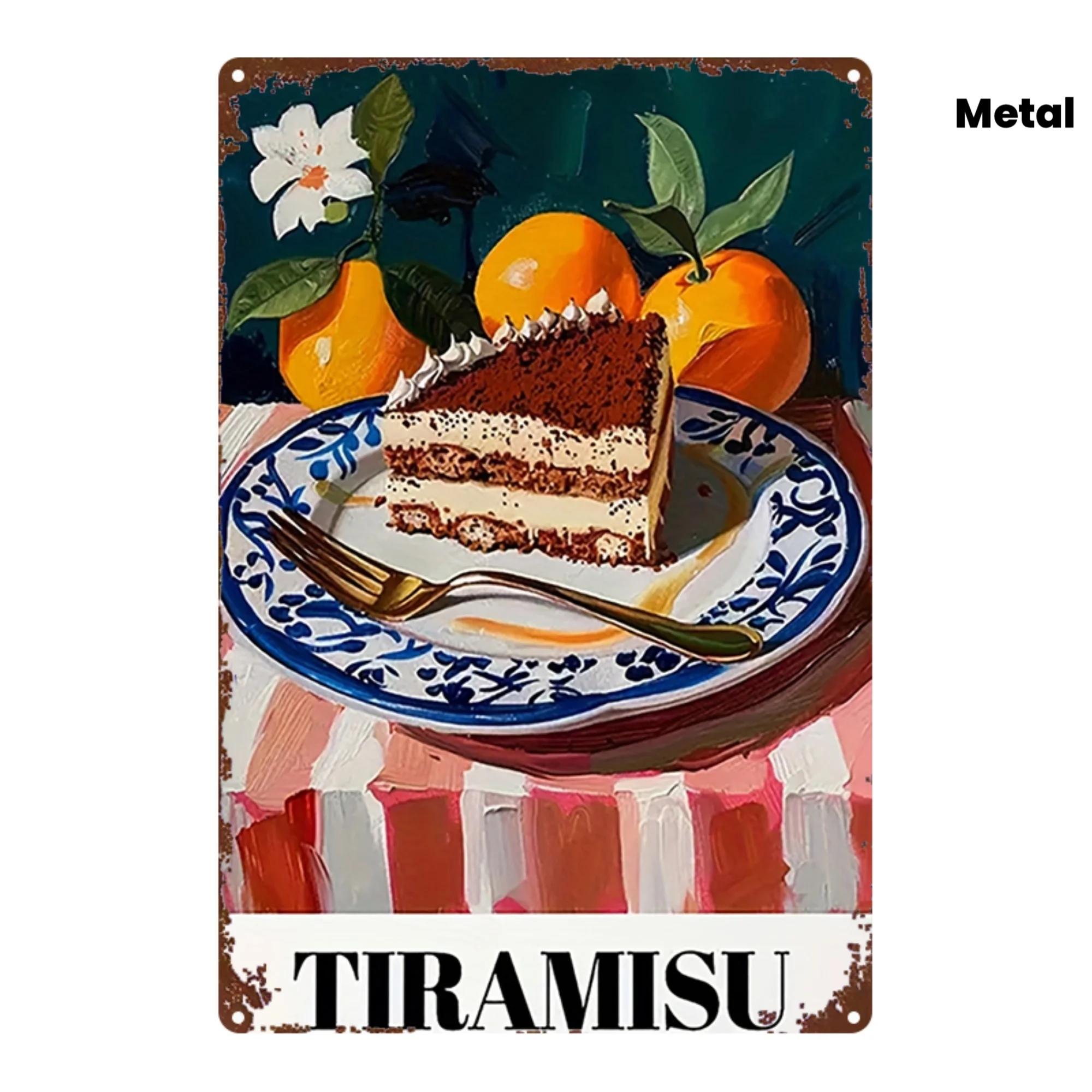 2D Flat, 1pc, Metal Sign, Italian Tiramisu Fruit Decorative Tin Painting, 8X12 Inches (20X30 Cm) Rustic Iron Wall Art, Perfect f