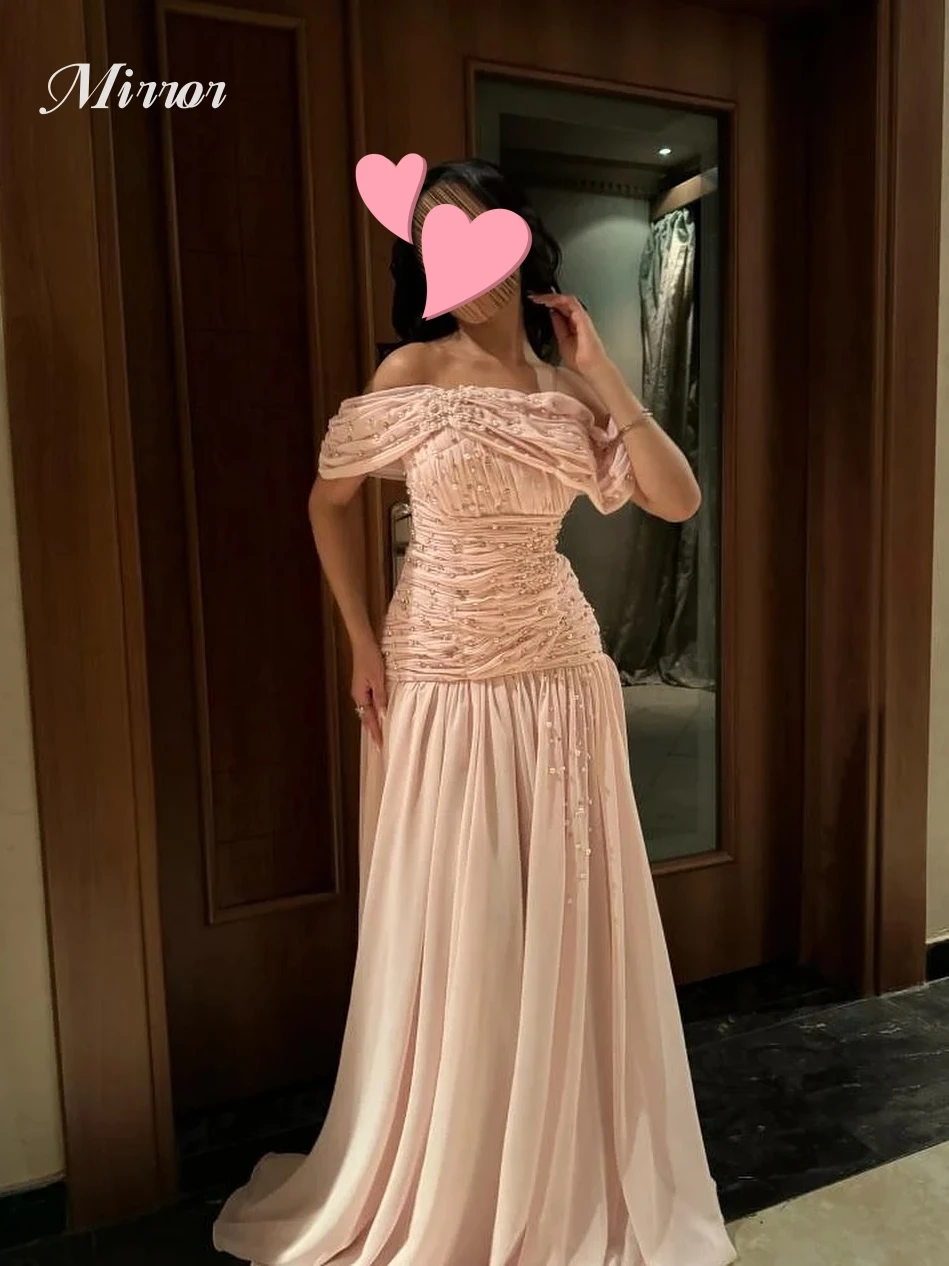 

Зеркальное платье Элегантное винтажное сладкое розовое жемчужное шифоновое платье с рюшами на заказ Вечернее платье для выпускного вечера