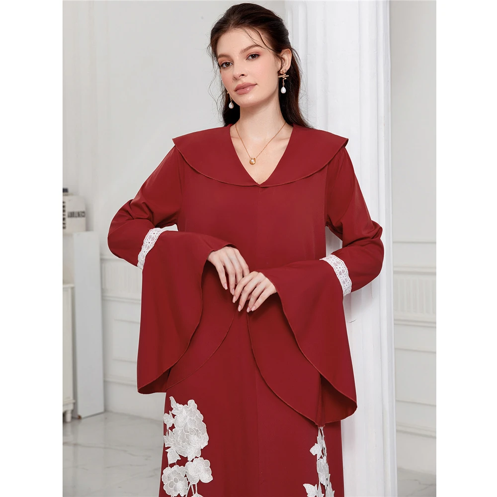 Fashion Muslim Women Flare Sleeve Maxi Dress Embroidered Abaya Turkey Robe Dubai Kaftan Islamic Clothing Eid Djellaba Caftan New