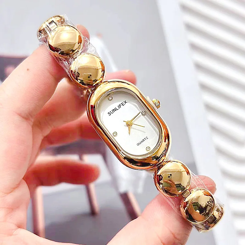 Vintage bracelet small light luxury literary retro small gold watch oval quartz watch elegant ladies watch female gift