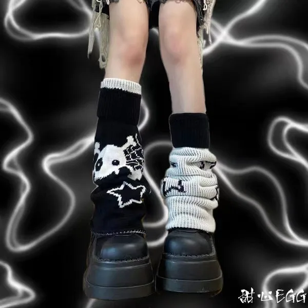 Asymmetric Skeleton Socks Y2K Wide Leg Socks Knitted Warm JK Girls Leg Warmers Long Leg Lolita Socks