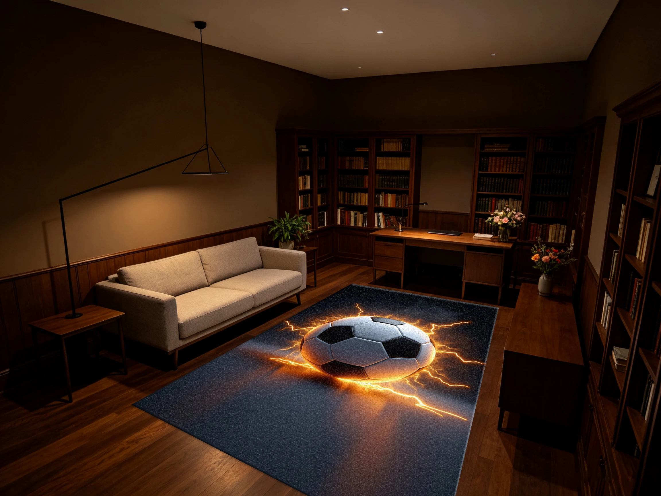 Lightning Soccer Ball Pattern Carpet Flooring Sports Themed Area Rug for Home Decoration
