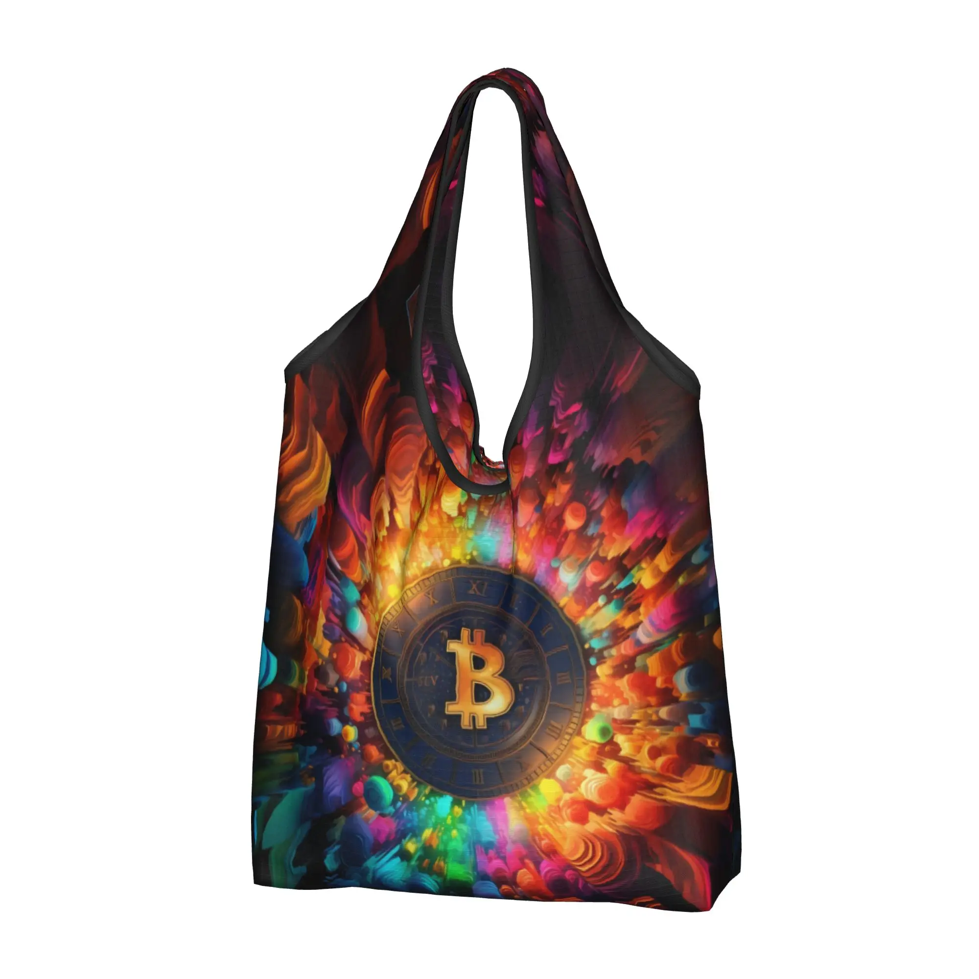 Crypto Virtual Currency Bitcoin  Grocery Shopping Tote Bags Women Funny  Shopper Shoulder Bags Big Capacity Handbags