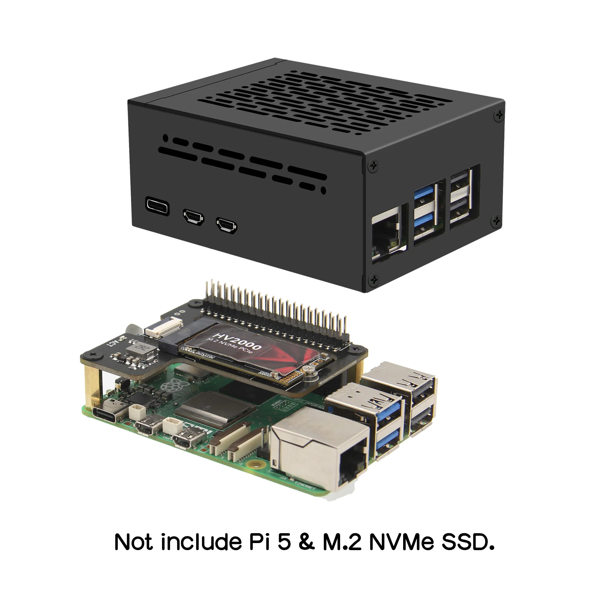 Geekworm X1000 Pcie M.2 NVMe SSD 2242 PIP PCIe Peripheral Board with Case for Raspberry Pi 5