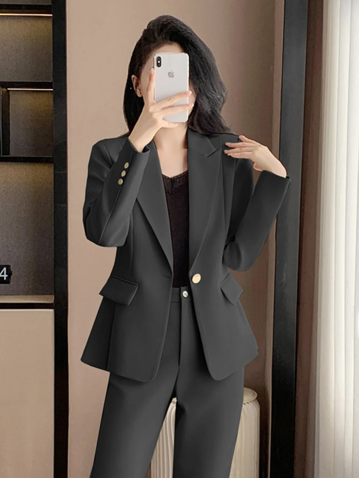 

Elegant Business Women's Suit Set High-End Fashion Autumn New Style Host Professional Clothing Long Sleeve Polyester Spandex
