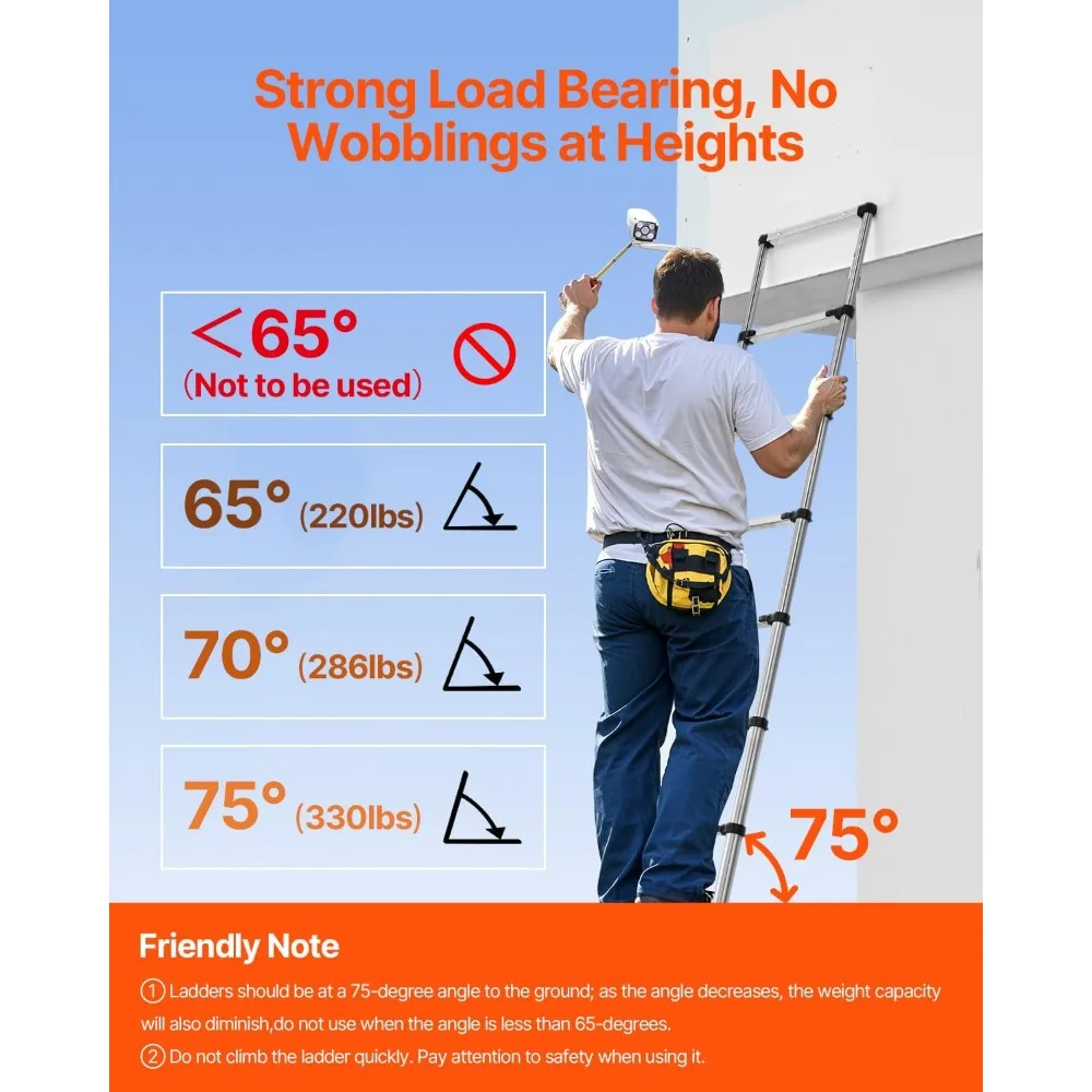 Телескопическая лестница из нержавеющей стали длиной 8,5 футов, легкая удлинительная лестница емкостью 330 фунтов с нескользящими ножками для домашнего использования