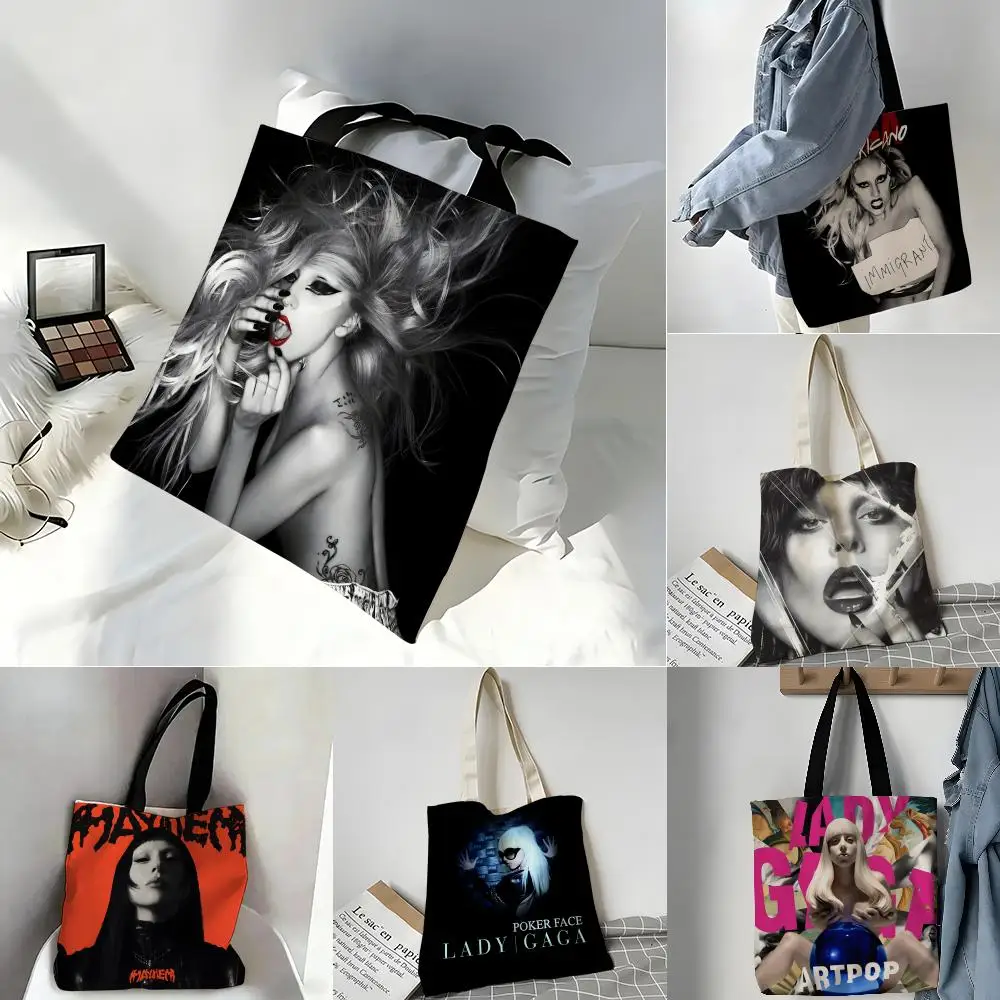 Storage Bags Casual Portable Shoulder Bag Lightweight Shopping Bag Reusable Linen Bag legendary Musician L-Lady MAYHEM Gaga