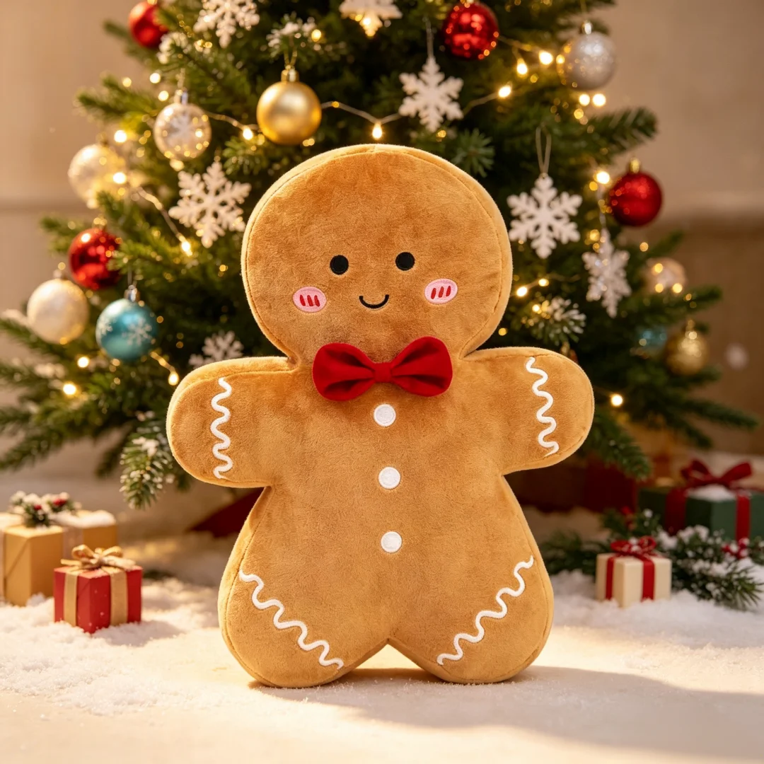 Christmas Gingerbread Man Plushie Soft Stuffed Animal Figurine for Christmas Tree Mantel Tabletop Holiday Ornament Gift for Kids