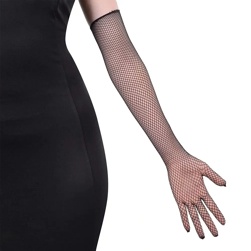 Dance Mesh Long Gloves Sun Protection Cosplay Sunscreen Gloves 45cm Stretch Driving Mittens Outdoor