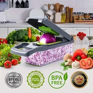 Multifunctional vegetable chopper with strap, food grill, vegetable slicer, dicer cut, kitchen items, 14 in 1, 16 in 1 12 Main Vegetable Sales - №1