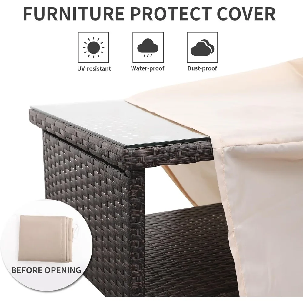 Outdoor PE Wicker Coffee Table - Patio Rattan Garden Side End Tea Table with Glass Top Furniture