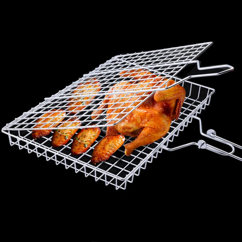 

2pcs/Set Portable BBQ Basket with Silicone Tongs Stainless Steel Barbecue Grill Mesh Rack Folding Grilling Baskets with Handle