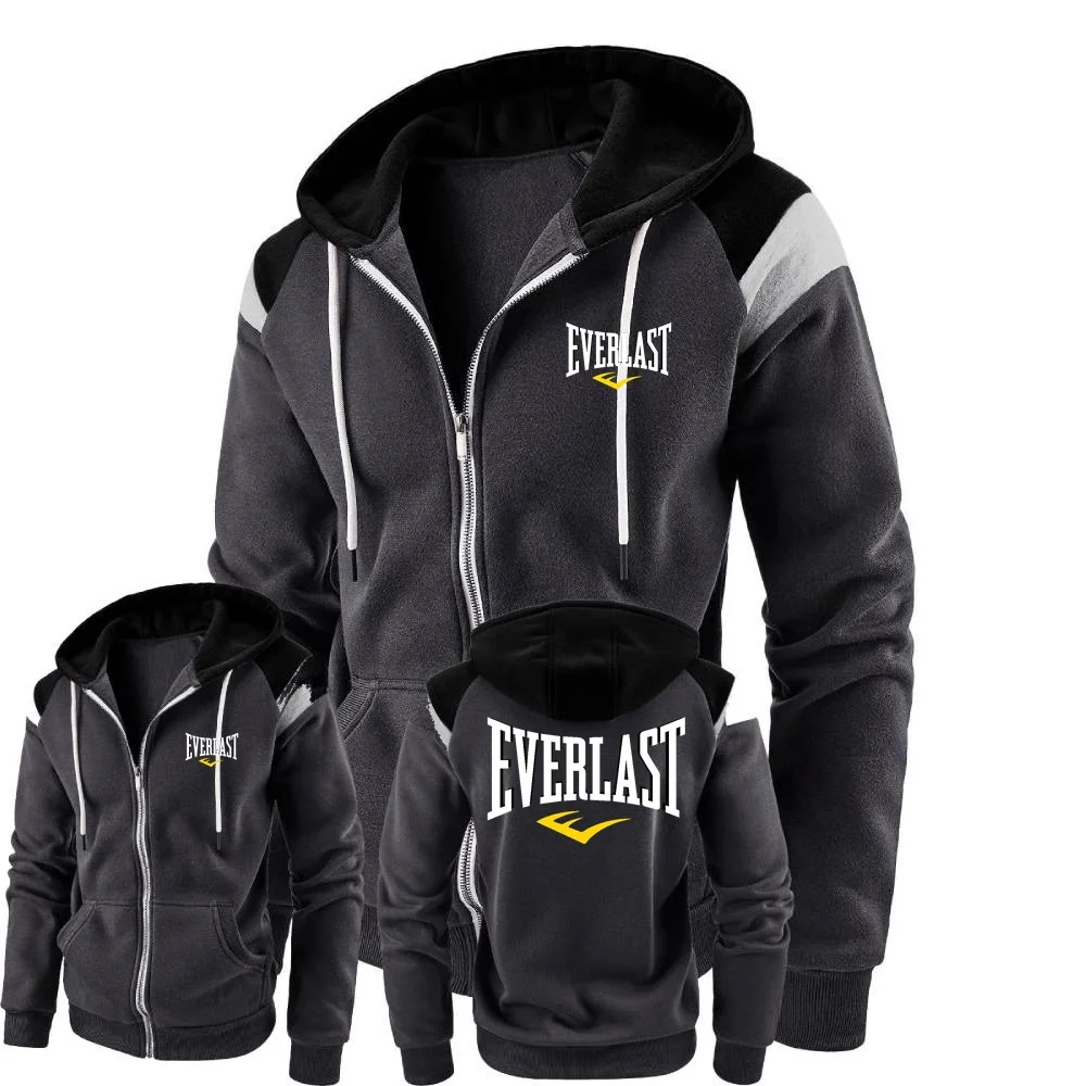 Confortável moda sweatshirts everlast masculino hoodies jaqueta bloco contraste roupas esportivas à prova de vento velo casaco com capuz