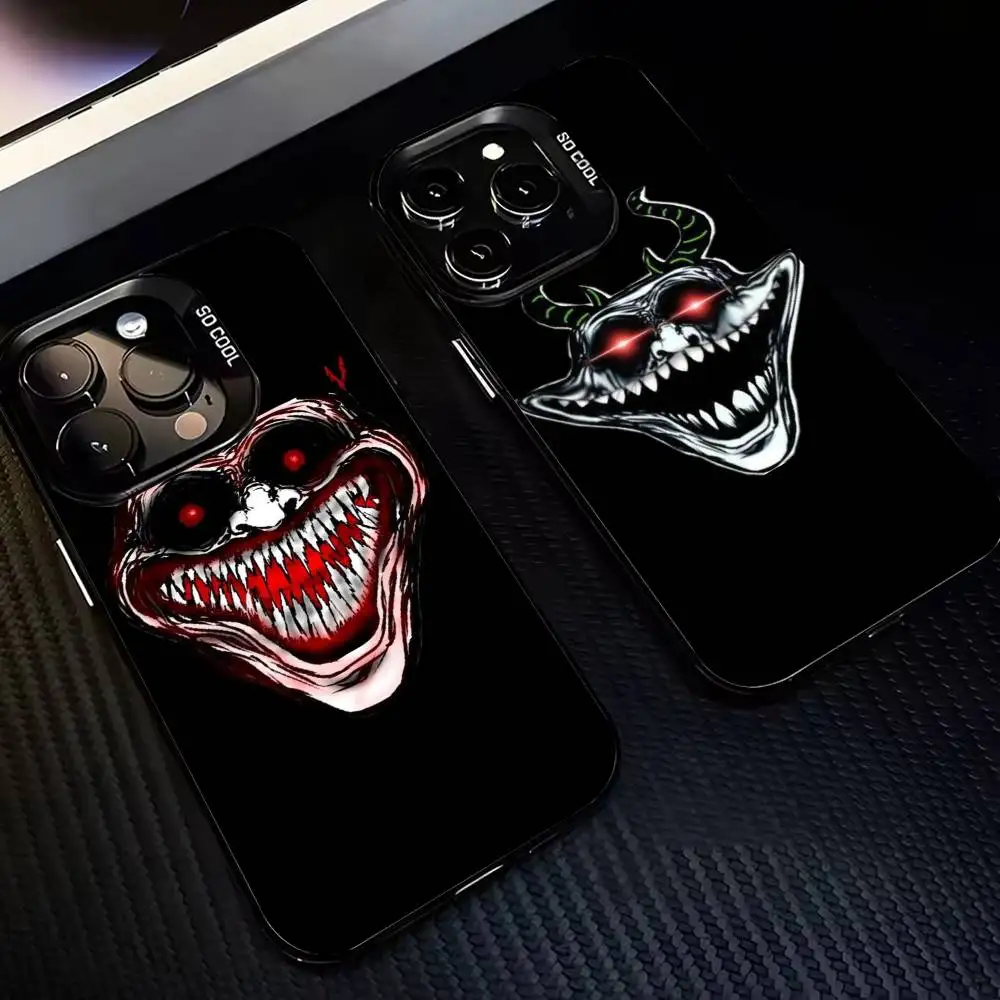 

Cute Prank T-Trollface Phone Case For iPhone17,16,15,14,13,12,Pro Max Black Colored Silver Plated Inside Cover