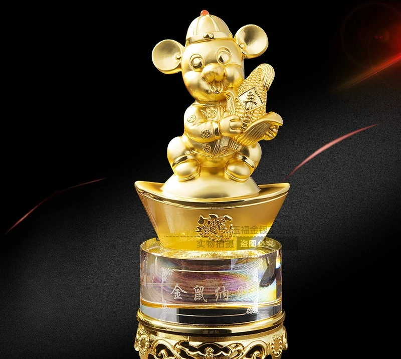 PYH crystal zinc alloy rotating golden tiger ornament twelve gold-plated insurance decoration crafts