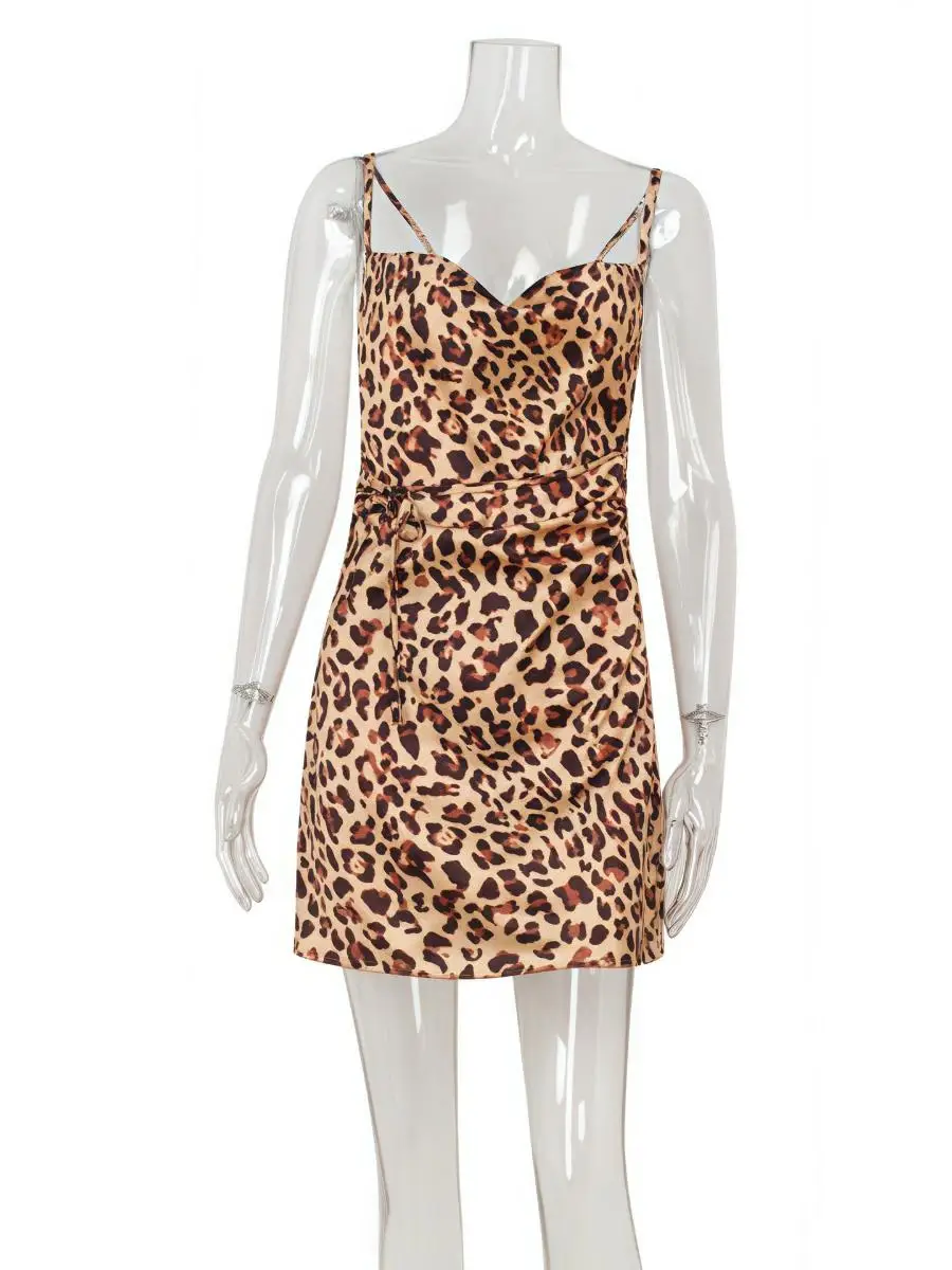 Sexy Leopardenmuster Baring Ba Slim Fit Holiday Sle Strapl Dr Damen Faion Mid Waist A-Linie Rock Keine Marke Registe...