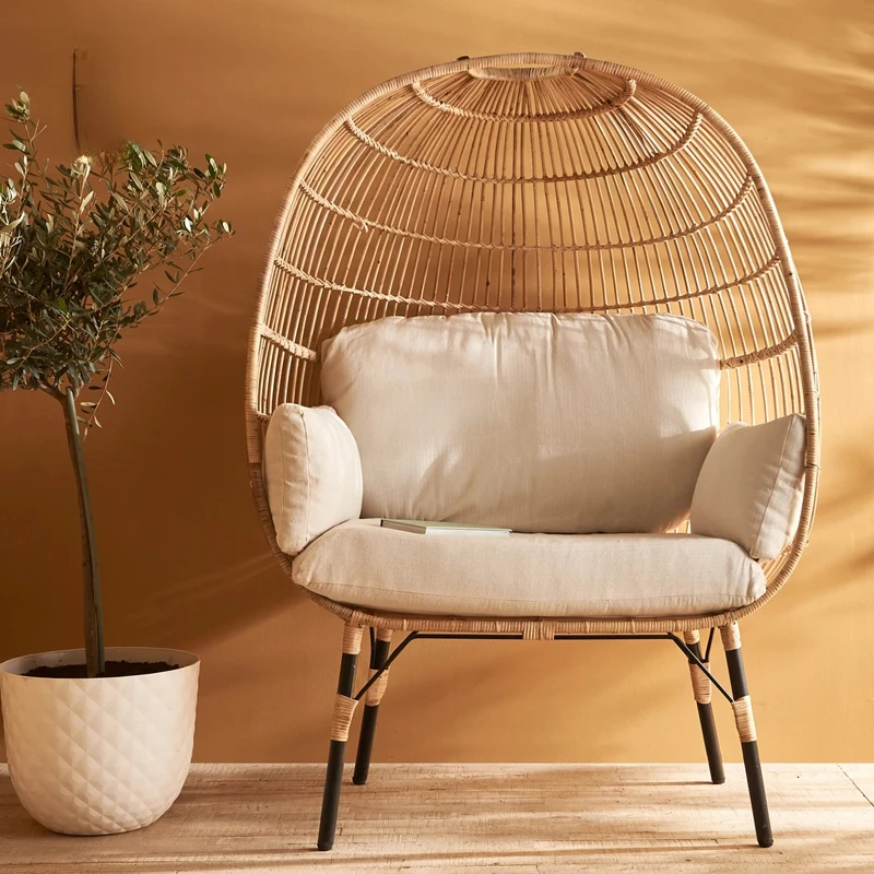 Outdoor Rattan Tecelagem Rattan Lounge Chair, Rattan Art Chair, Lazer Varanda e Ninho de Pássaro