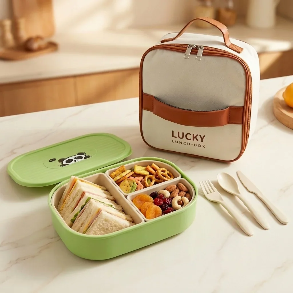 Cartoon Plastic Bento Lunch Box Reusable Detachable 3 Grids Food Container Microwave Safe Portable Students Kids Bento Box
