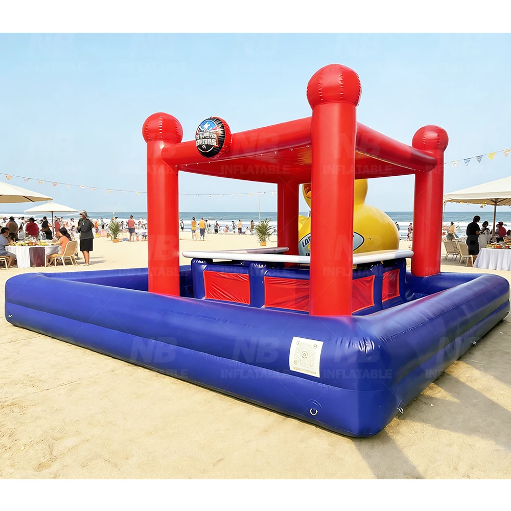 Red Blue Inflatable Pool Bar, Canopy Portable Outdoor Lounge, Beach Parties Backyard Events, Floating Cooler Cup Holder