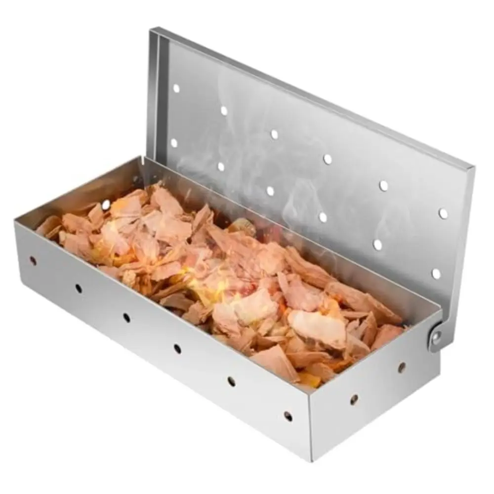 Stainless Steel Grill Smoker Boxes Enhance Grilling Warp-Resistant Charcoal Grill Accessory Add Flavor Large Size Wood Chip Box