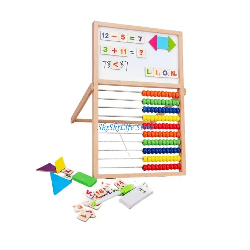 E65E Educational Wooden Abacus Counting Toy Double Sided Writing Drawing Board Abacus Math Learning Toy for Kids