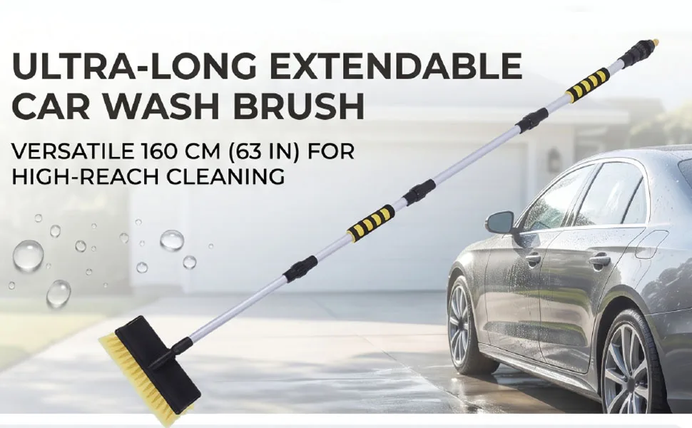 Car Wash Brush Car Wash Brush with Hose Attachment 160cm 4 Section Extendable Car Cleaning Brush for Boats Decks Cars Garages