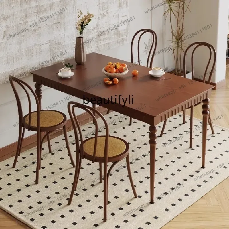 

Mid-Ancient French Style Solid Wood Dining Tables and Chairs Set Rectangular Dining Table Household Small Apartment Book Table