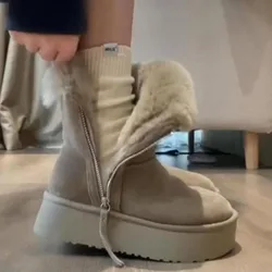 Thick Cotton Boots With Added Fleece, 2024 New Warm Fur Integrated Short Tube Thick Sole Snow Boots, Women's Side Zipper